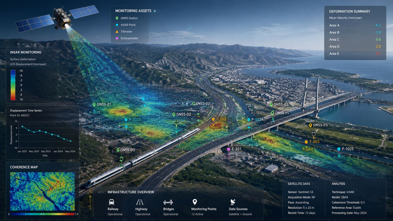 Remote sensing and InSAR monitoring for infrastructure assets